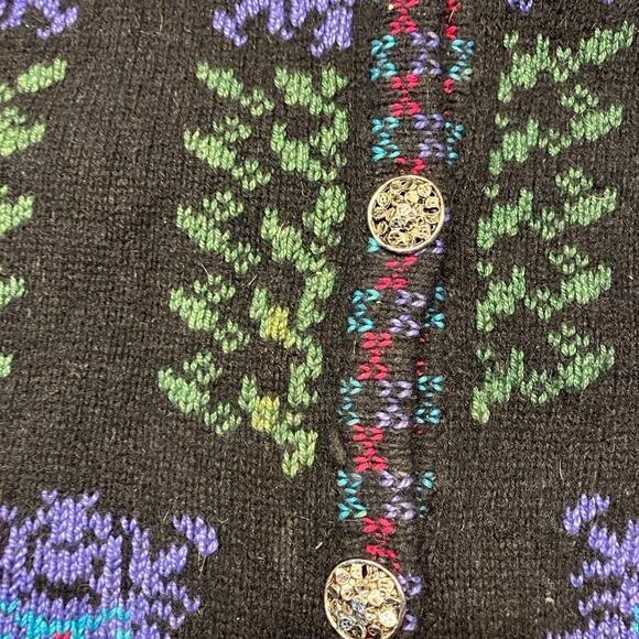 Vintage Cullinane Womens M Sweater Vest Black Floral Lamb's wool blend cottage - Picture 15 of 15